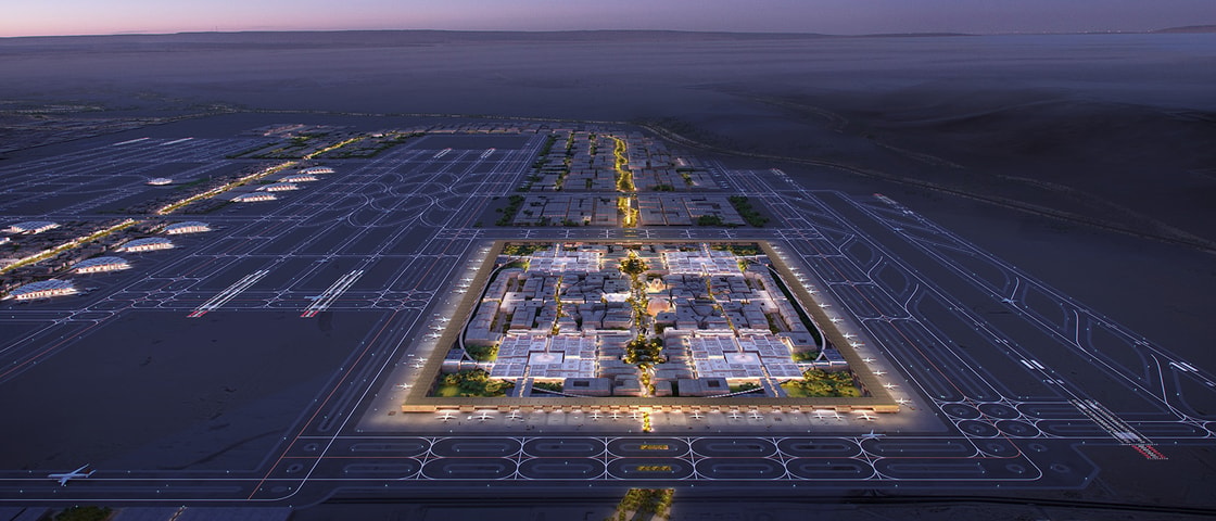 CGI image of the King Salman International Airport, Saudi Arabia.