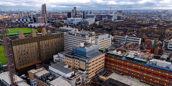 Exterior view of the Imperial College National Heart and Lung Institute project, a major healthcare and research facility being delivered by Mace Construct.