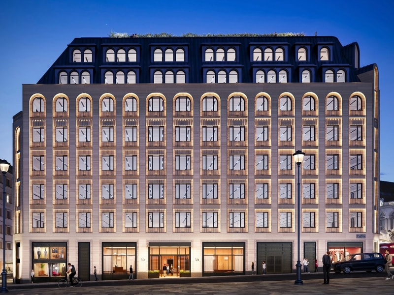 CGI of the Mace Construct project 30 Duke Street at dusk. 